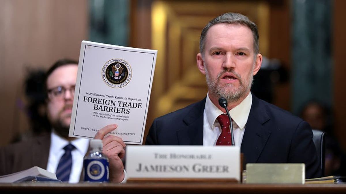 U.S. Trade Representative Jamieson Greer testifies before the Senate Finance Committee in the Dirksen Senate Office Building.