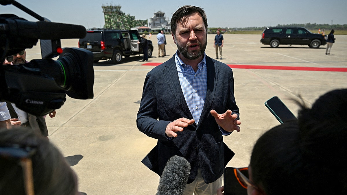 Vice President Vance speaks to reporters in India