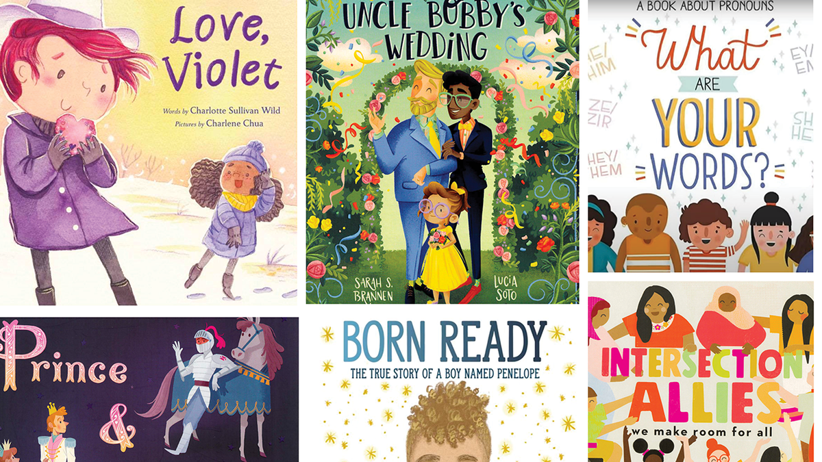 A collage of LGBT themed books that parents have objected to being taught in schools