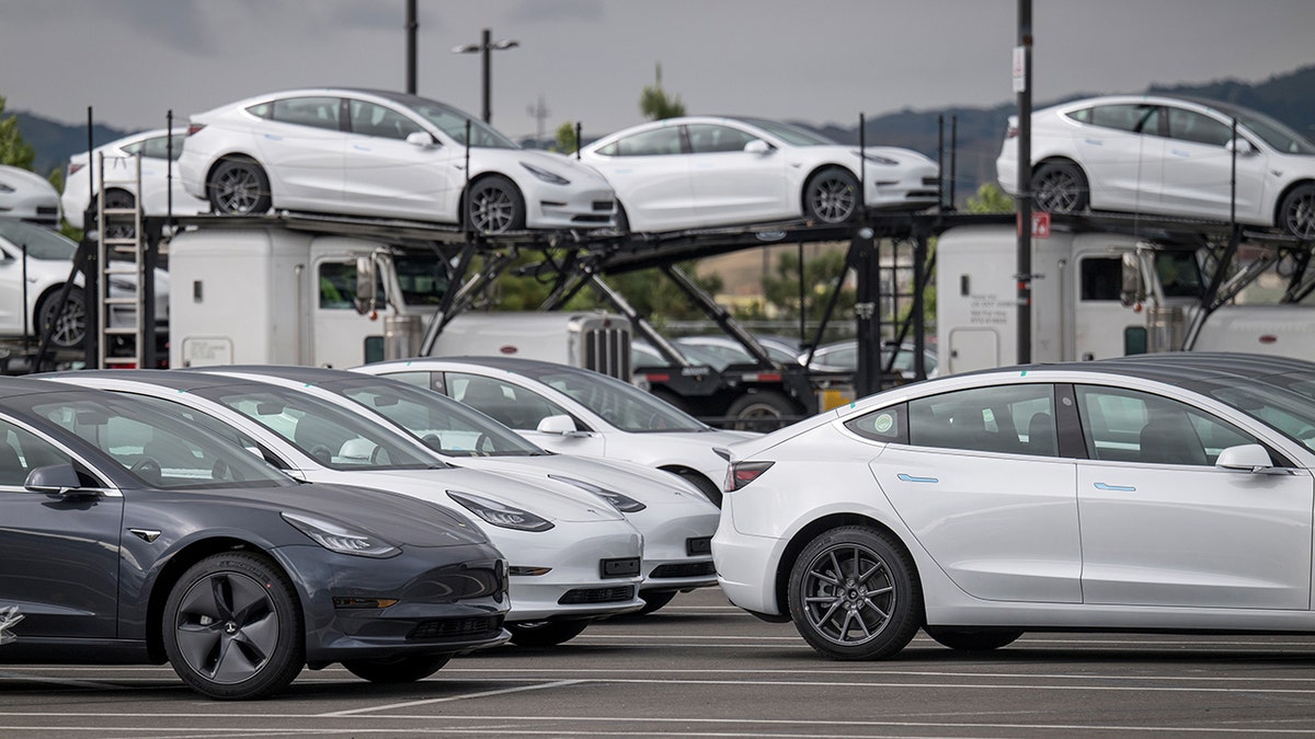 Tesla Inc. vehicles are parked at the company's assembly plant in Fremont, California, U.S., on Monday, May 11, 2020. Elon Musk restarted production at Teslas only U.S. car plant, flouting county officials who ordered the company to stay closed and openly acknowledging he was risking arrest for himself and his employees. Photographer: David Paul Morris/Bloomberg via Getty Images