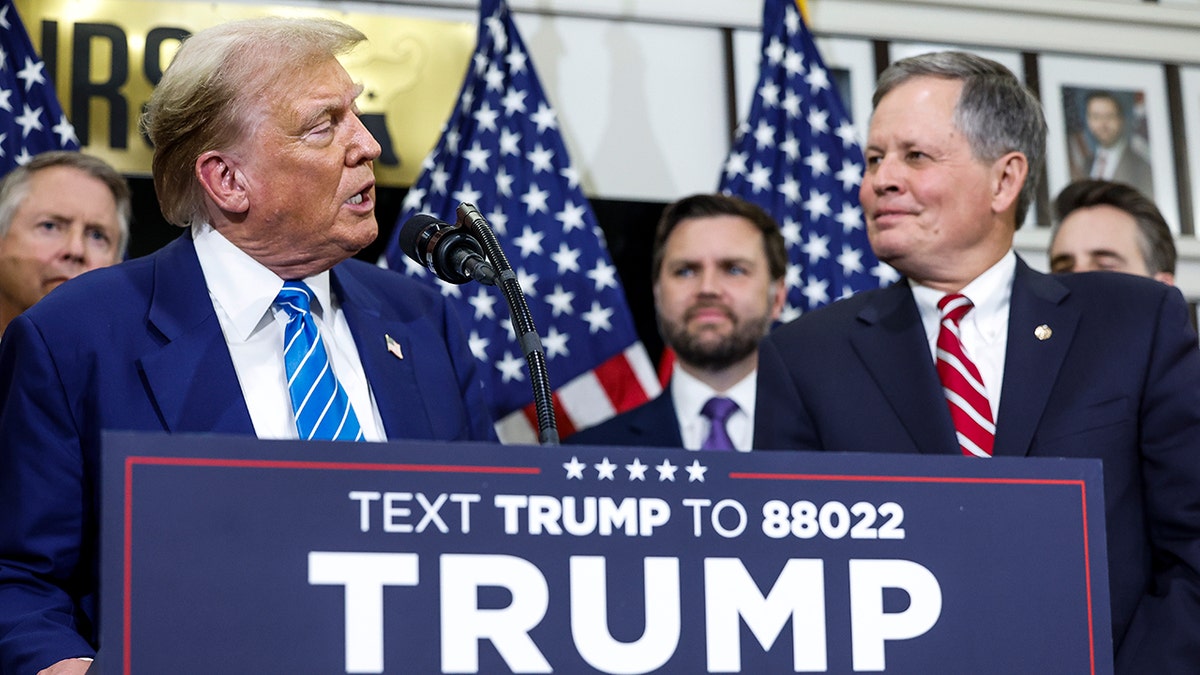 Then-former President Donald Trump and Sen. Steve Daines in 2024