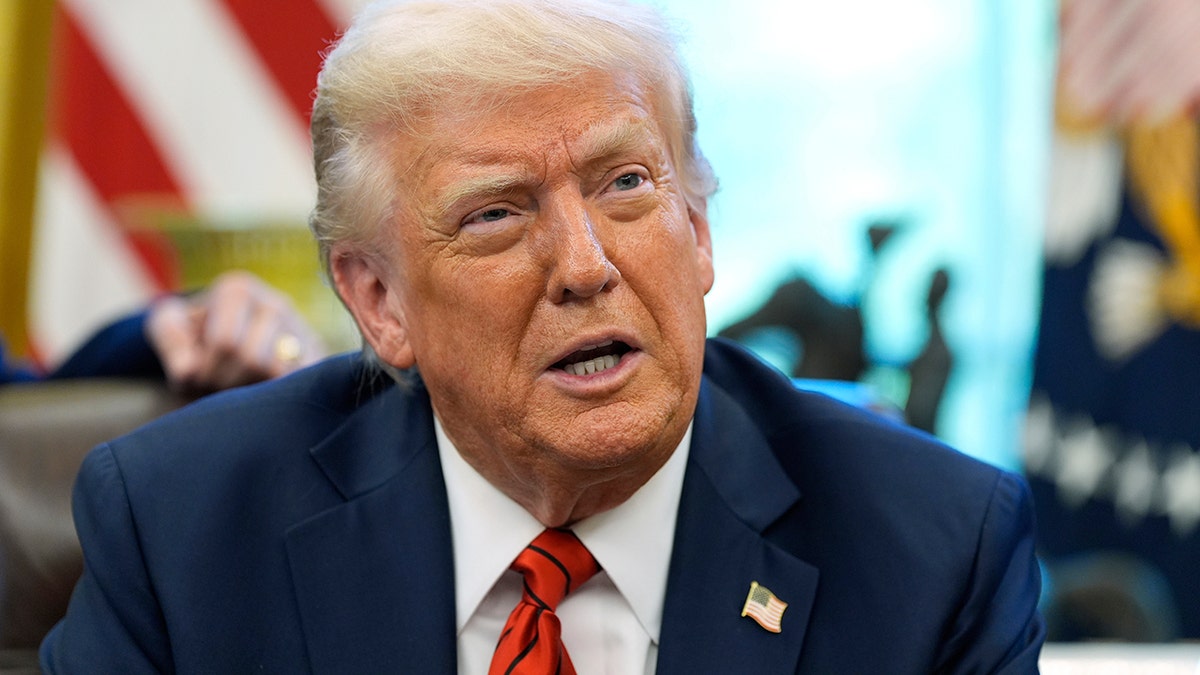 President Donald Trump speaks in the Oval Office