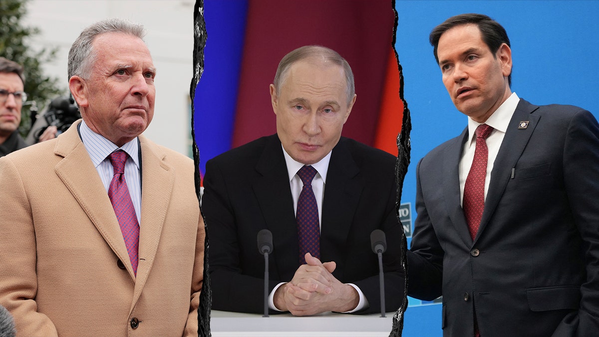 Witkoff, Putin and Rubio in a split image