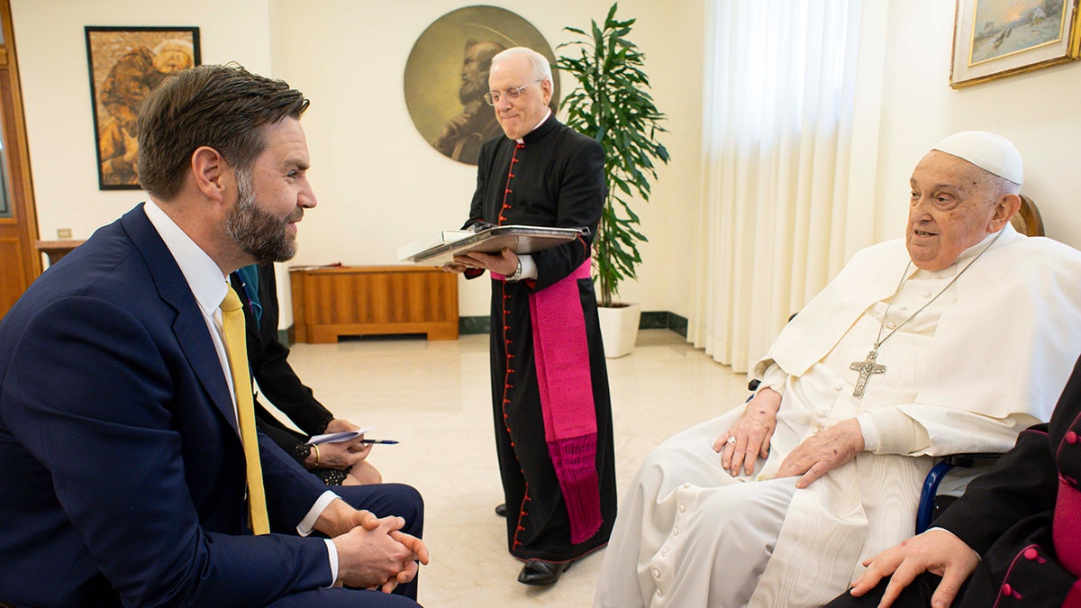 Vice President JD Vance, left, meets with Pope Francis