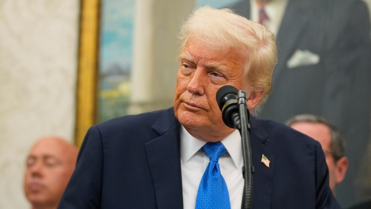 Donald Trump in blue tie, closeup shot