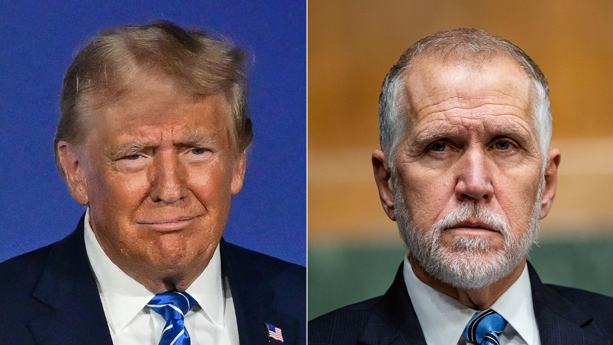 Thom Tillis and Trump in photo split