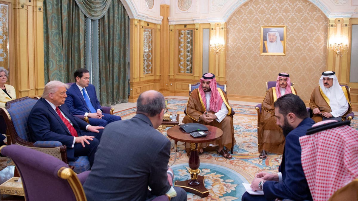 Syrian President Ahmed al-Sharaa meets with U.S. President Donald Trump, Secretary Marco Rubio and Saudi Crown Prince Mohammed Bin Salman