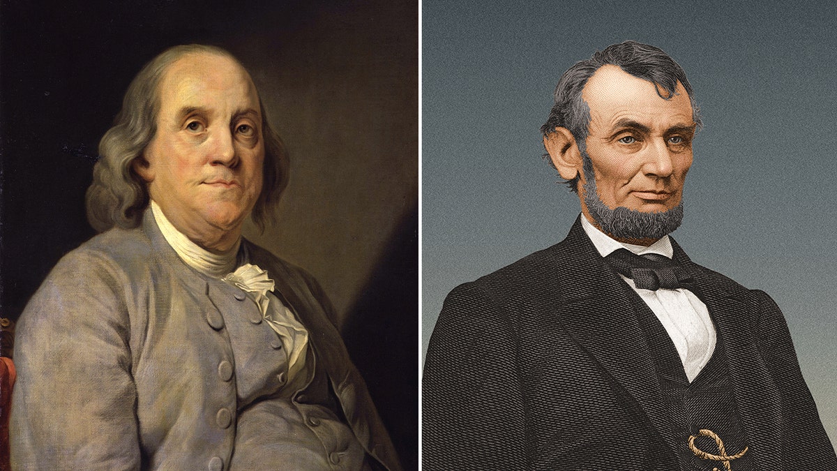A split photo shows portraits of Benjamin Franklin and Abraham Lincoln. Gifts to U.S. have long caused controversy.