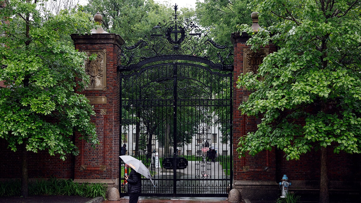 Harvard gates in a rainy day