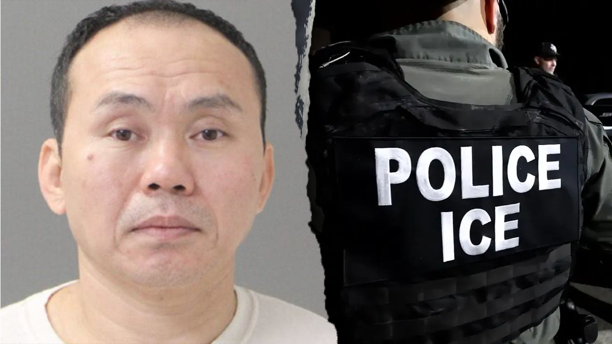 suspect, left; ICE officer right