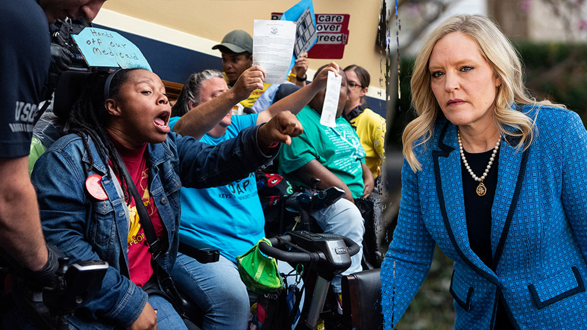 protesters; Rep. Erin Houchin