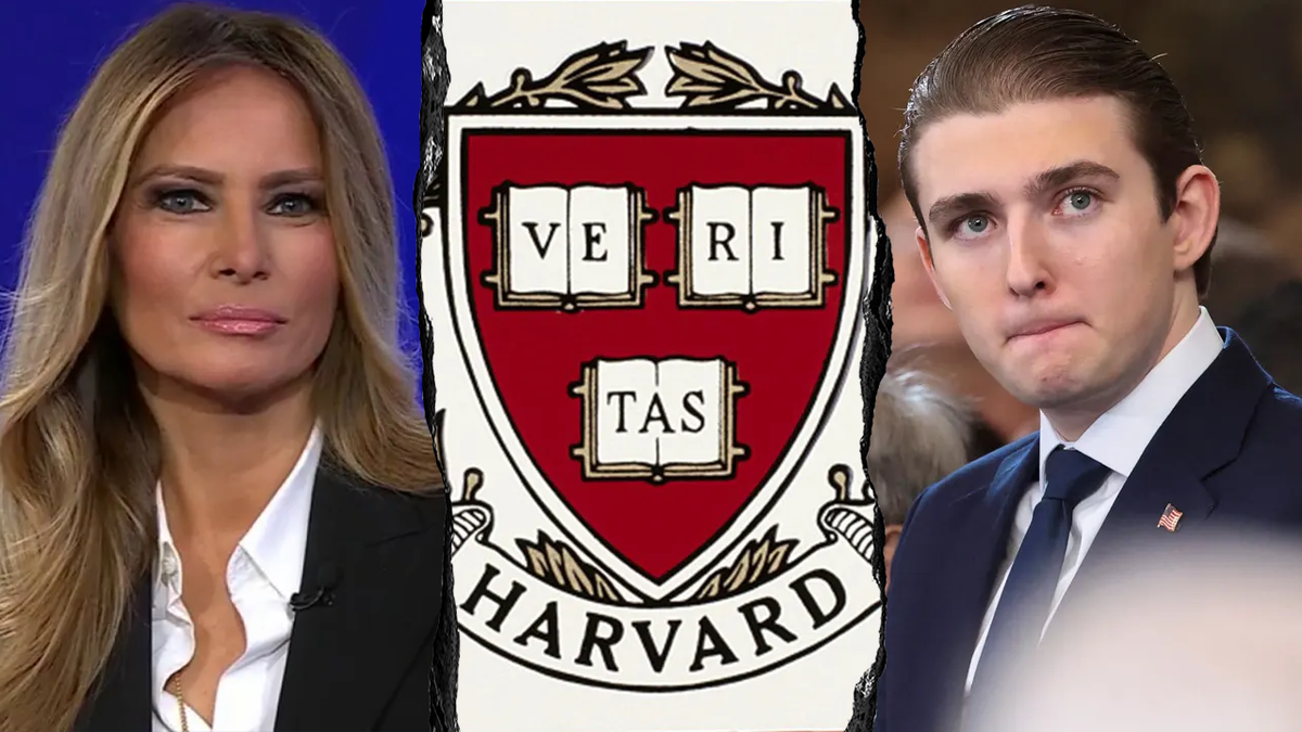 Melania Trump, the Harvard coat of arms and Barron Trump