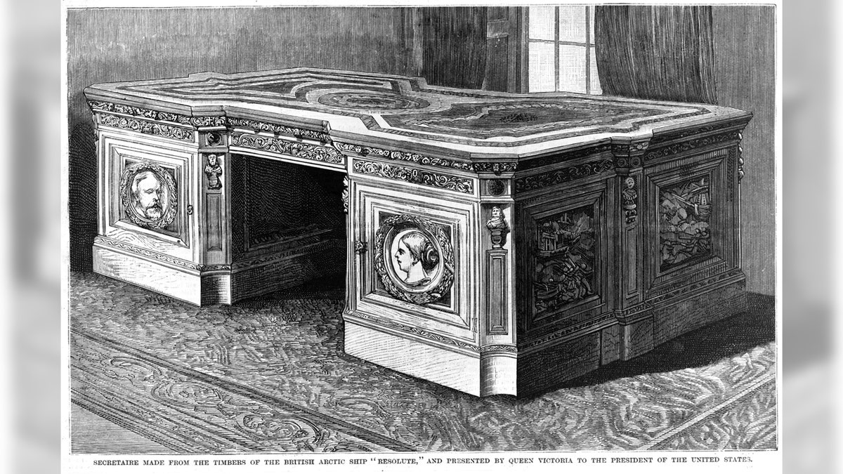 Queen Victoria gifted President Rutherford Hayes an intricately carved, 1,300-pound wooden desk made from the oak timbers of the Arctic exploration vessel HMS Resolute.