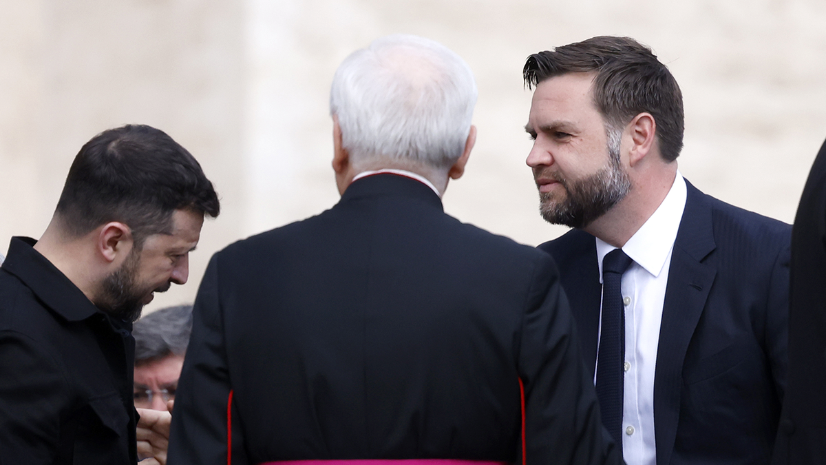 VATICAN CITY, VATICAN, MAY 18: Ukrainian president Volodymyr Zelenskyy (L) and United States Vice President JD Vance (R) wait for the arrival of Pope Leo XIV for a Mass celebrating the inauguration of his pontificate in St. Peter's Square at the Vatican, on May 18, 2025. (Photo by Riccardo De Luca/Anadolu via Getty Images)