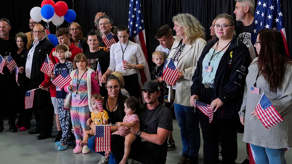 frikaner refugees South Africa arrive, Monday, May 12, 2025, at Dulles International Airport in Dulles, Va. 