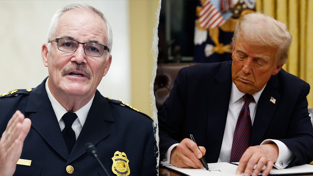 U.S. Capitol Police Chief J. Thomas Manger testifying and President Trump signing an executive order