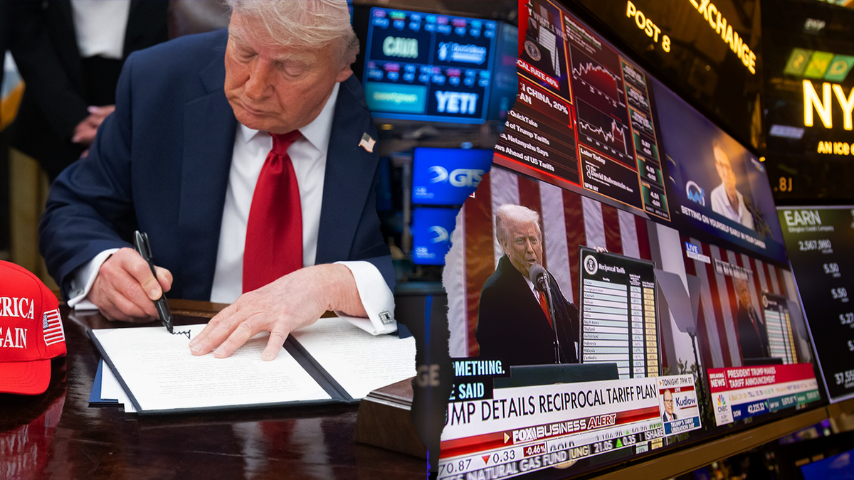 Trump signing executive order; NYSE trading display