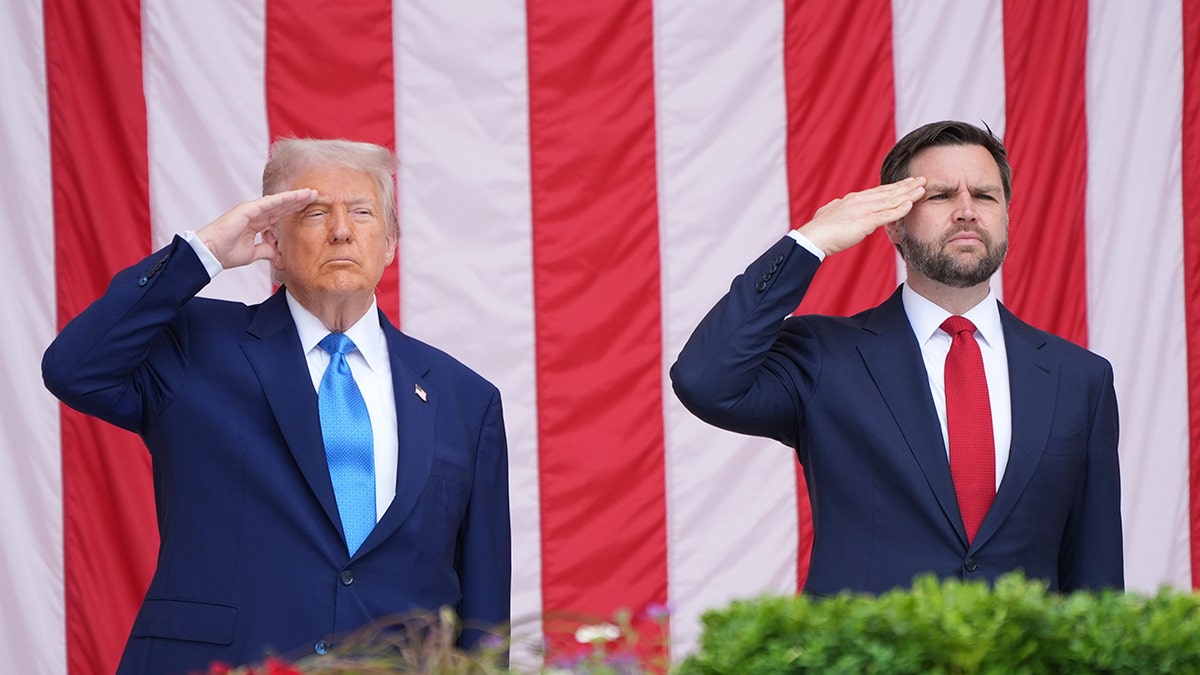 Trump and Vance salute on Memorial Day