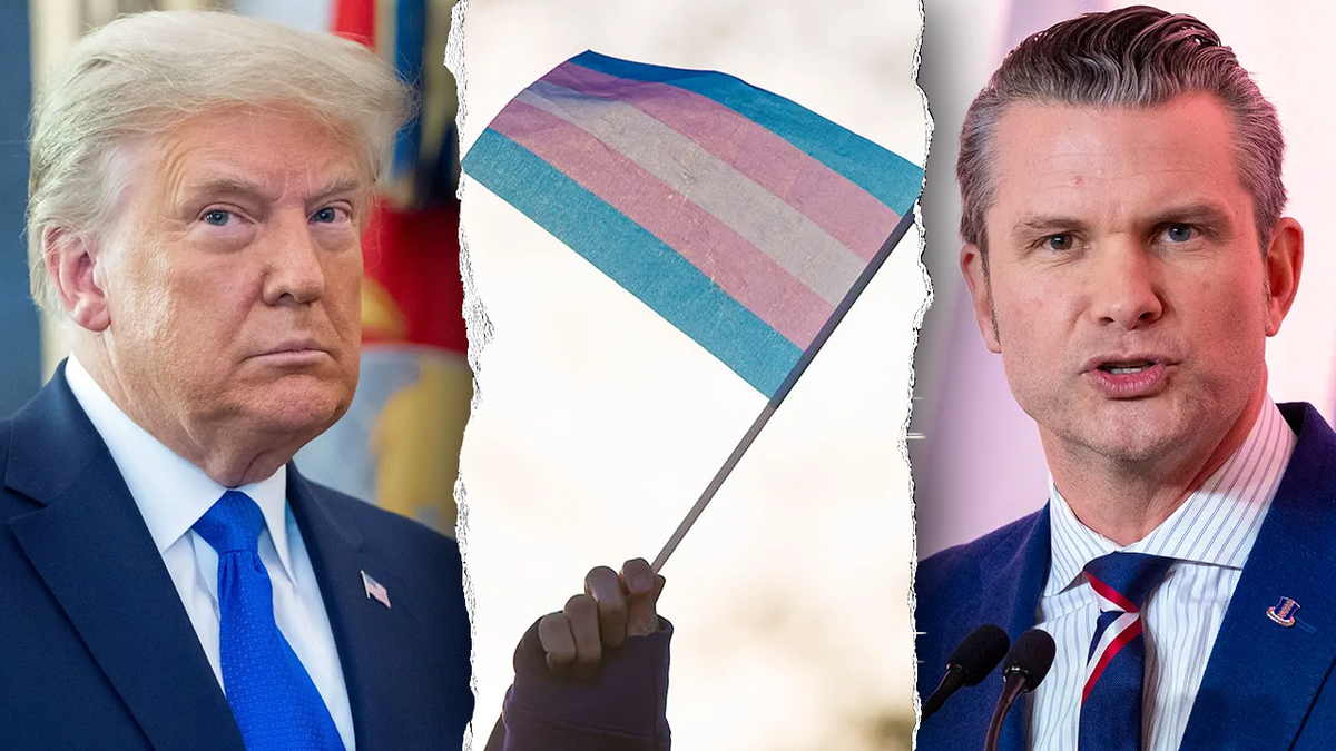 Trump, Hegseth with trans flag in middle