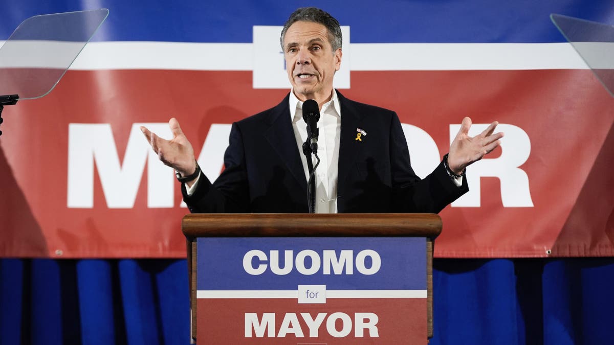 Former New York Gov. Andrew Cuomo speaks at the New York City District Council of Carpenters while campaigning for mayor of New York City on Sunday, March 2, 2025.