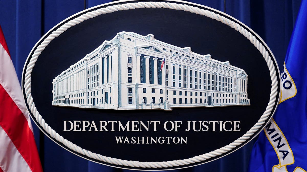 U.S. Justice Department logo is seen at Justice Department headquarters in Washington