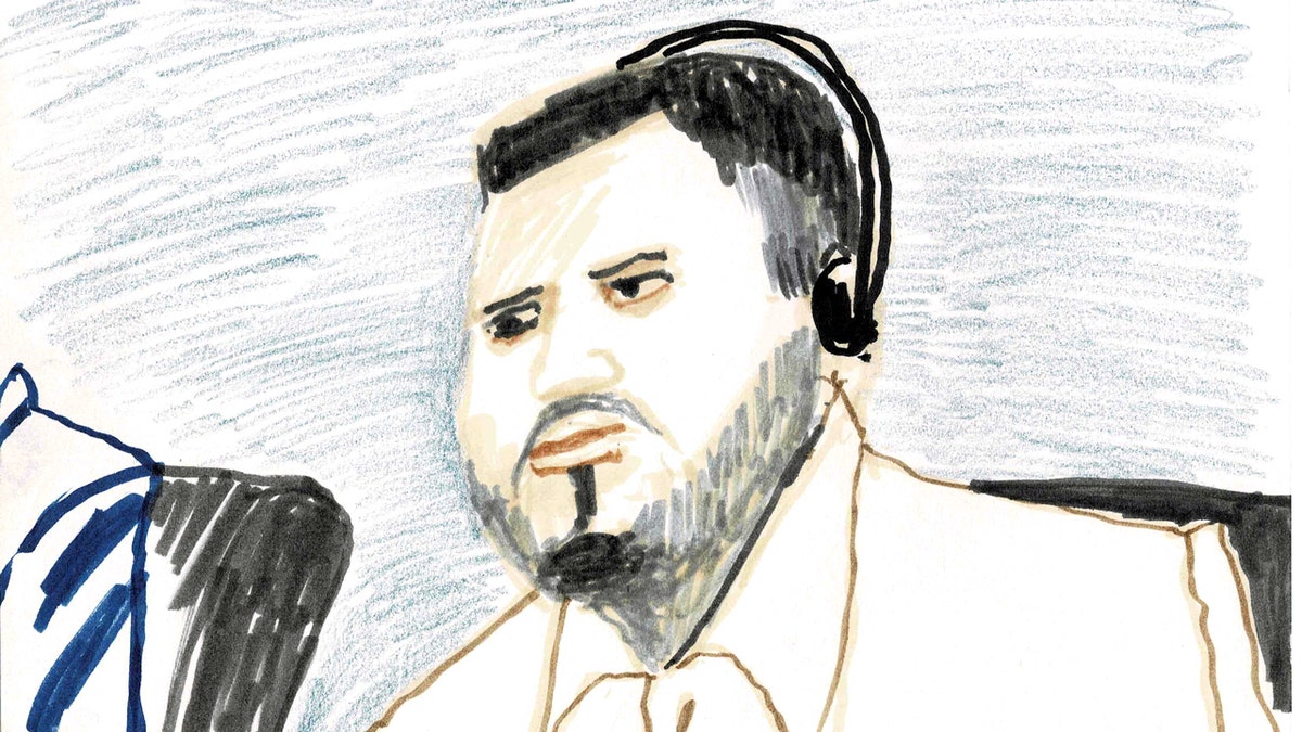 Sketch of Kilmar Abrego Garcia in court on Friday