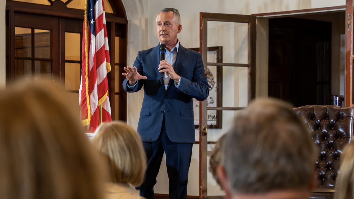 Former Republican Rep. David Jolly of Florida, who is now running for Florida governor in 2026 as a Democrat, holds a town hall in Coral Gables, Florida on May 25, 2025.