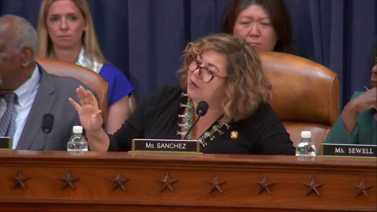 Rep. Linda Sanchez speaking during a House committee hearing