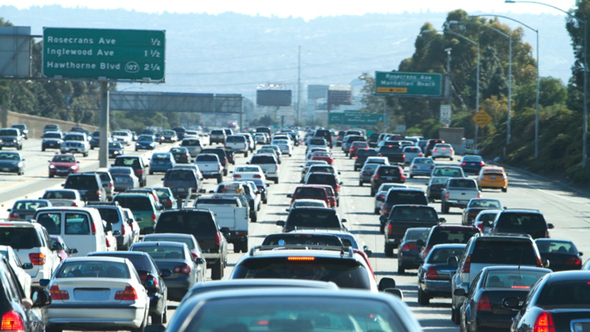 A traffic jam on the 405 freeway in LA California.