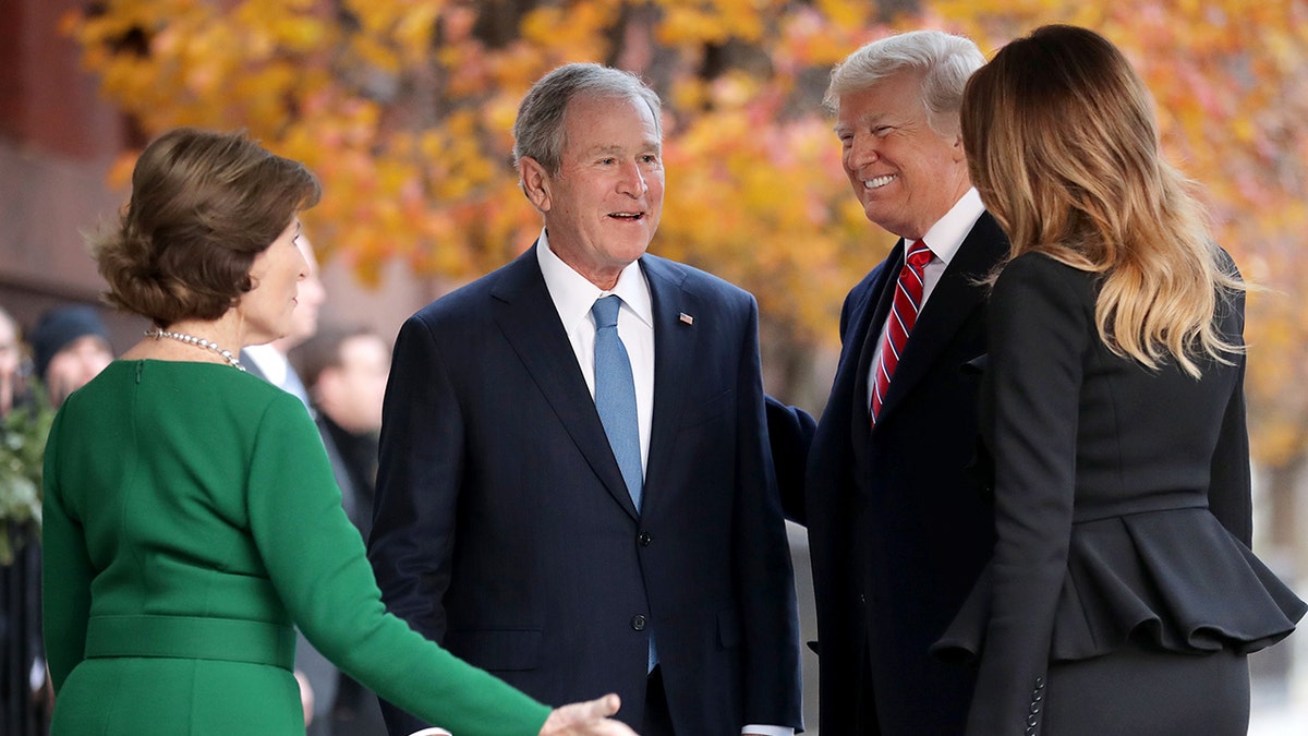 President Trump and first lady Melania Trump with former President George W. Bush and former first lady Laura Bush