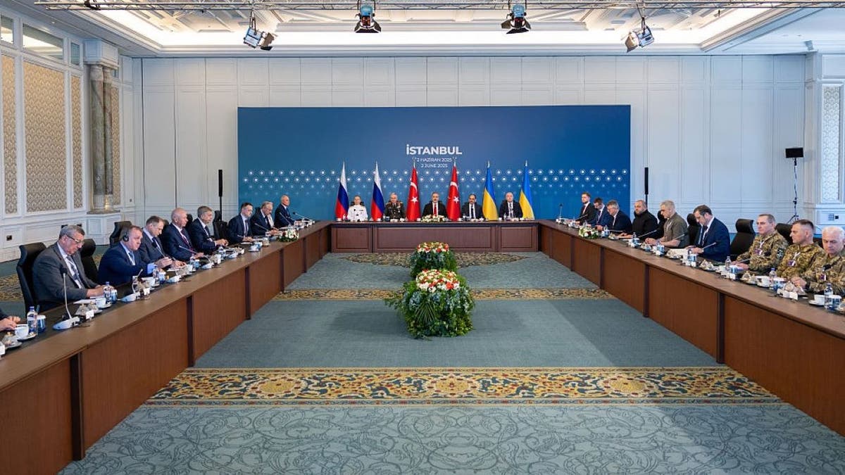 ISTANBUL,TURKIYE - JUNE 02: Turkish Foreign Minister Hakan Fidan chairs Turkiye-Russia-Ukraine Trilateral Meeting in Istanbul, Turkiye on June 02, 2025. (Photo by Murat Gok/Anadolu via Getty Images)