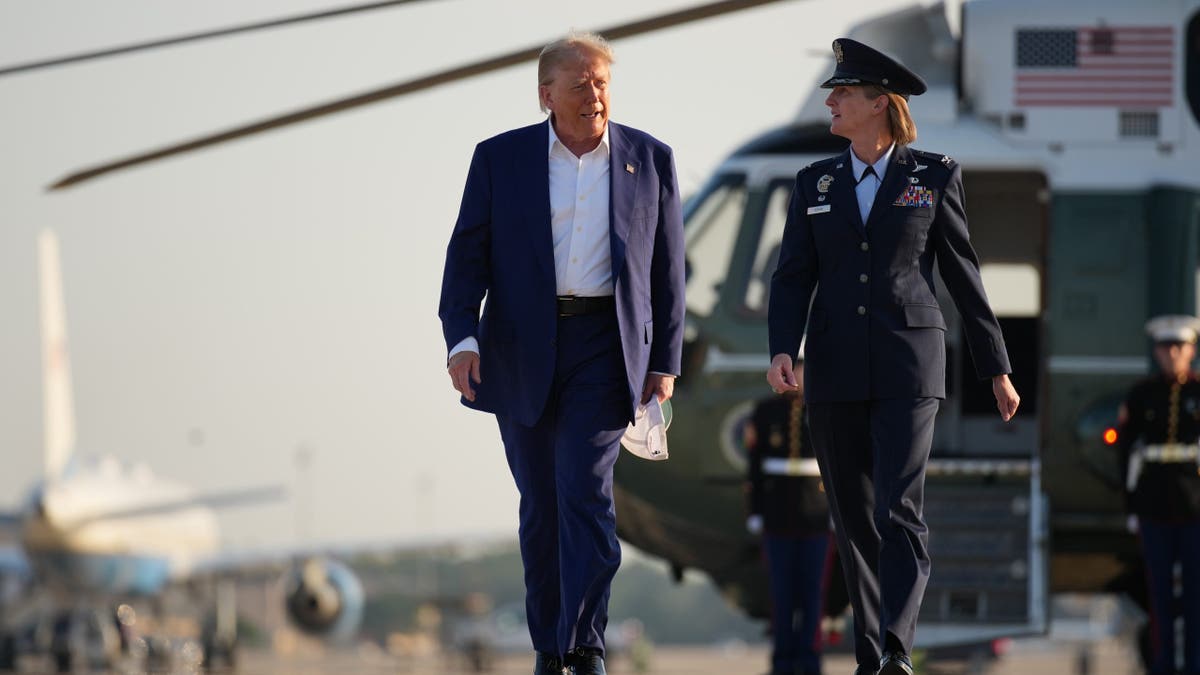 U.S. President Donald Trump on his way to board Air Force One to depart for the 2025 NATO Summit on June 24, 2025 at Joint Base Andrews, Maryland.