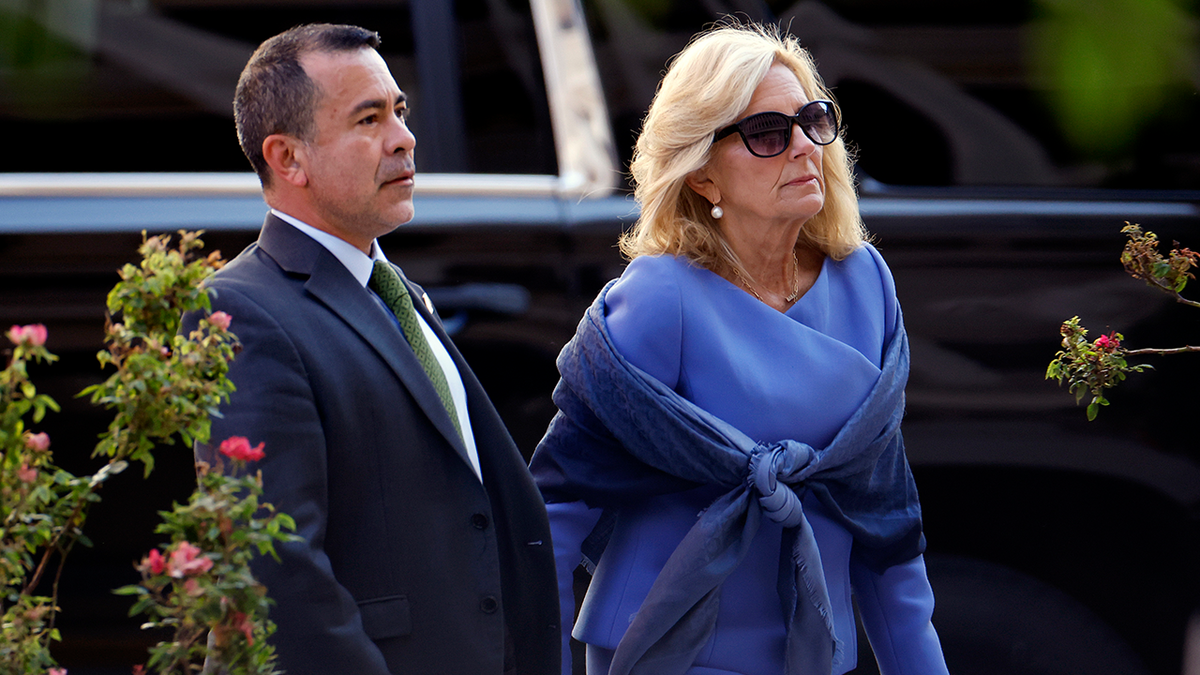 Then-first lady Jill Biden and her senior advisor Anthony Bernal arrive at the J. Caleb Boggs Federal Building on June 7, 2024 in Wilmington, Delaware.
