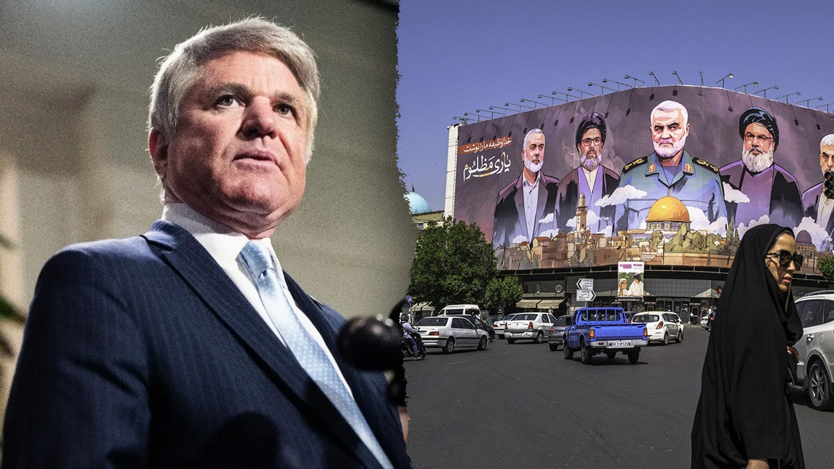 Rep. Michael McCaul and a photo of Tehran