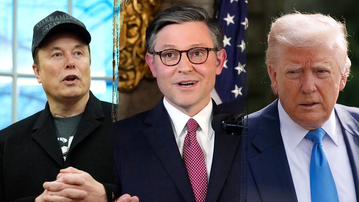 Mike Johnson, Elon Musk, Donald Trump split