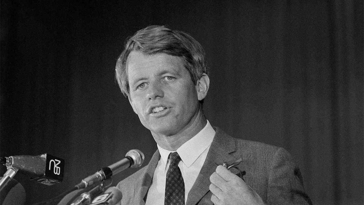 Sen. Robert F. Kennedy speaks to the delegates of the United Auto Workers at a convention hall in Atlantic City, N.J., on May 9, 1968.
