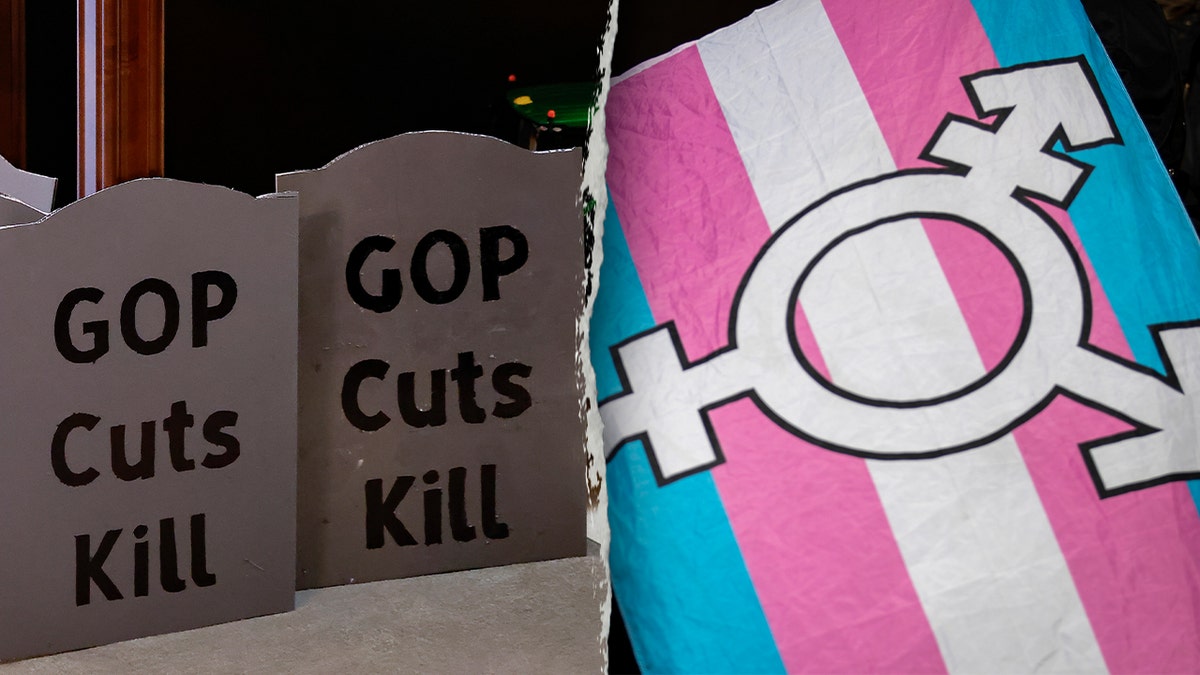 gop cuts kill signs, left; transgender flag, right