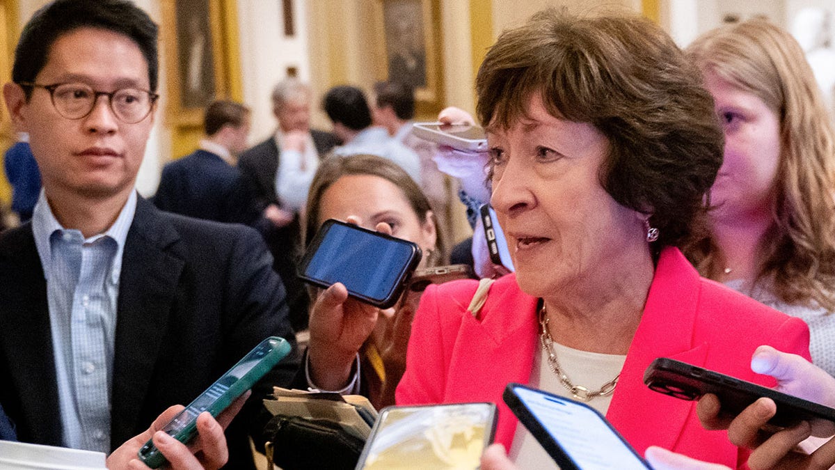 Senator Susan Collins, a Republican from Maine, speaks to members of the media following the Senate Republican policy luncheon at the US Capitol in Washington on Jun. 4, 2025. 