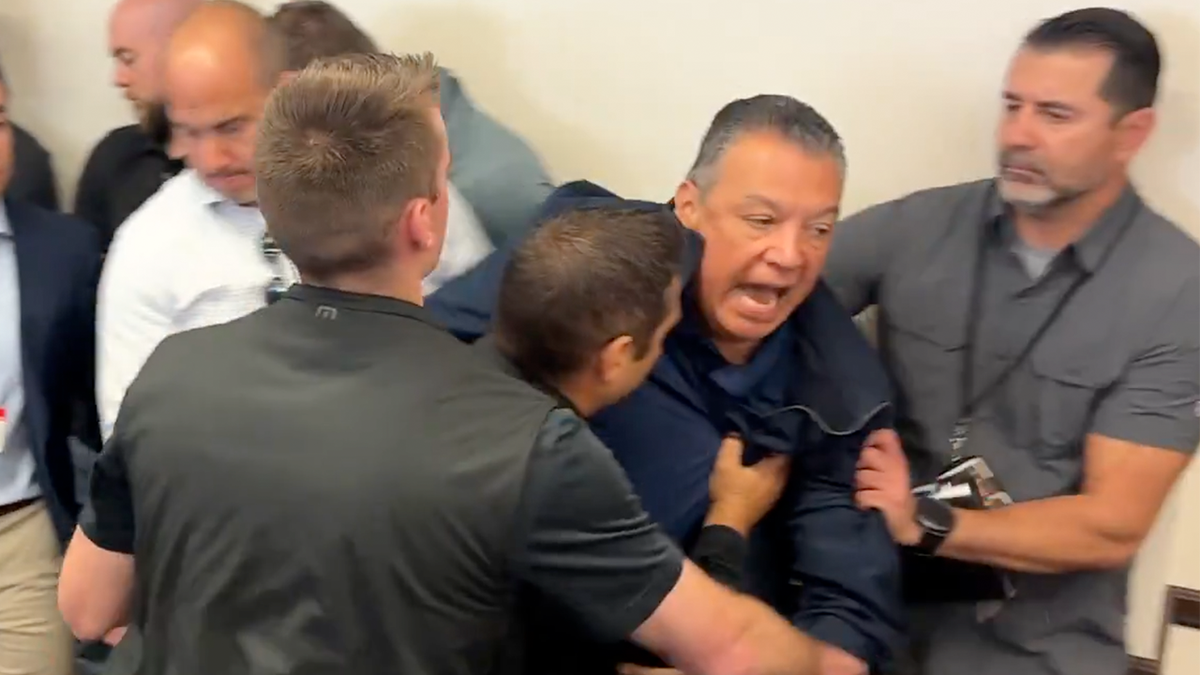 Sen. Alex Padilla was temporarily detained after approaching Sec. Noem's podium at the news conference.