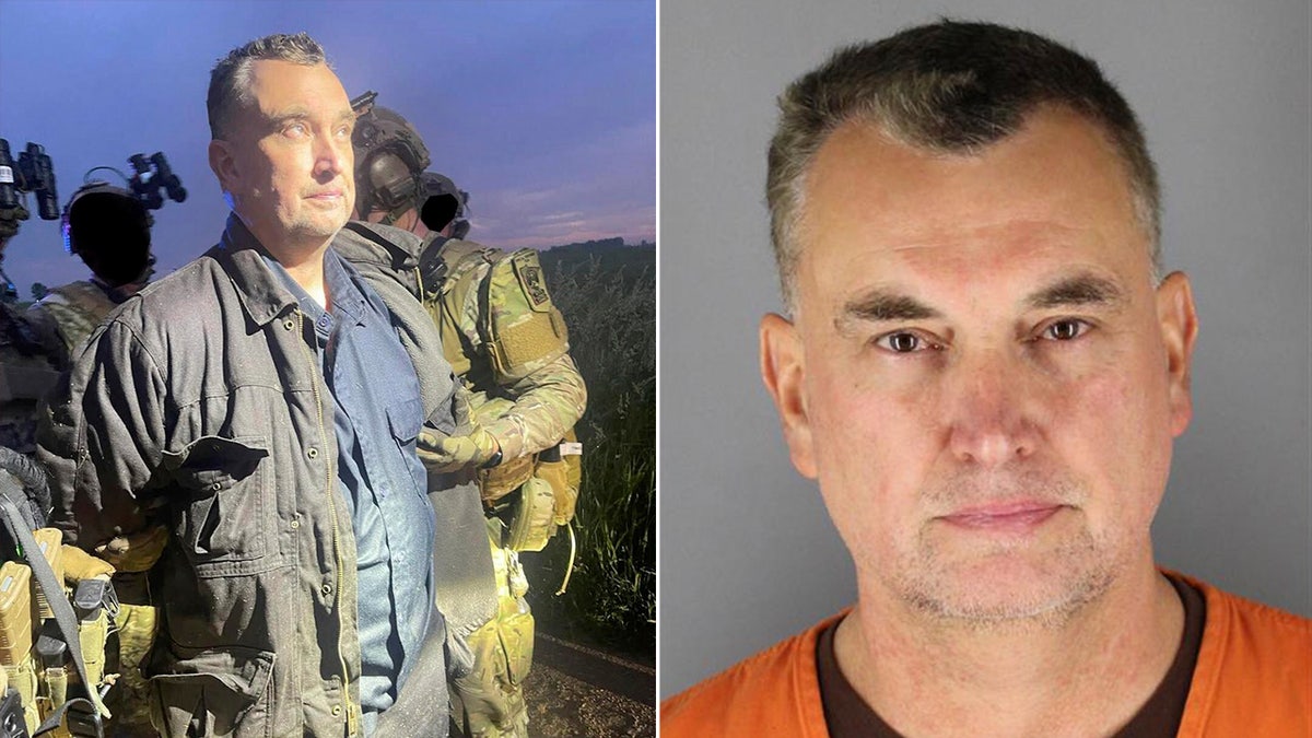 Split image of Vance Boelter arrested with mugshot