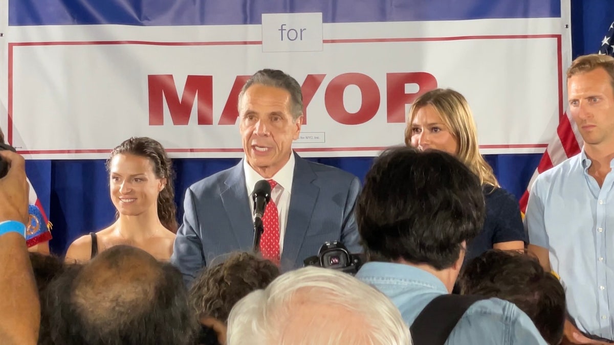 Cuomo talking to supporters on primary election night