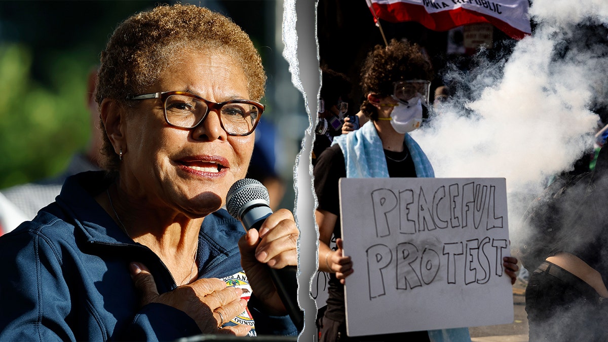 Karen Bass, LA protests split