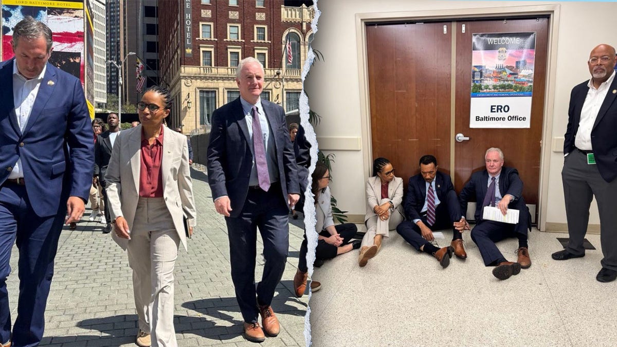 Congressional lawmakers outside a Baltimore ICE facility.