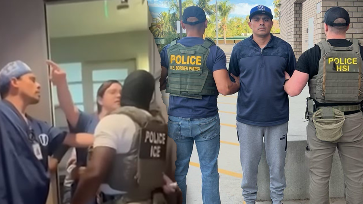 clinic staffers and ICE agents in two photos