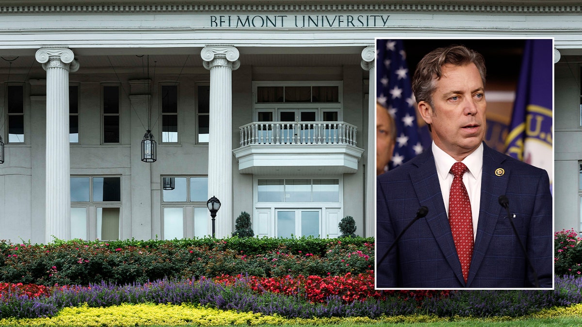 Belmont Univ building, main; Rep. Ogles, right inset