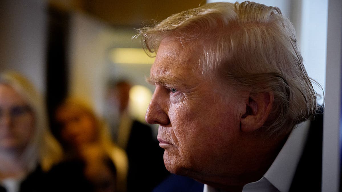 President Donald Trump takes a question from a reporter aboard Air Force One on July 29, 2025 in flight.