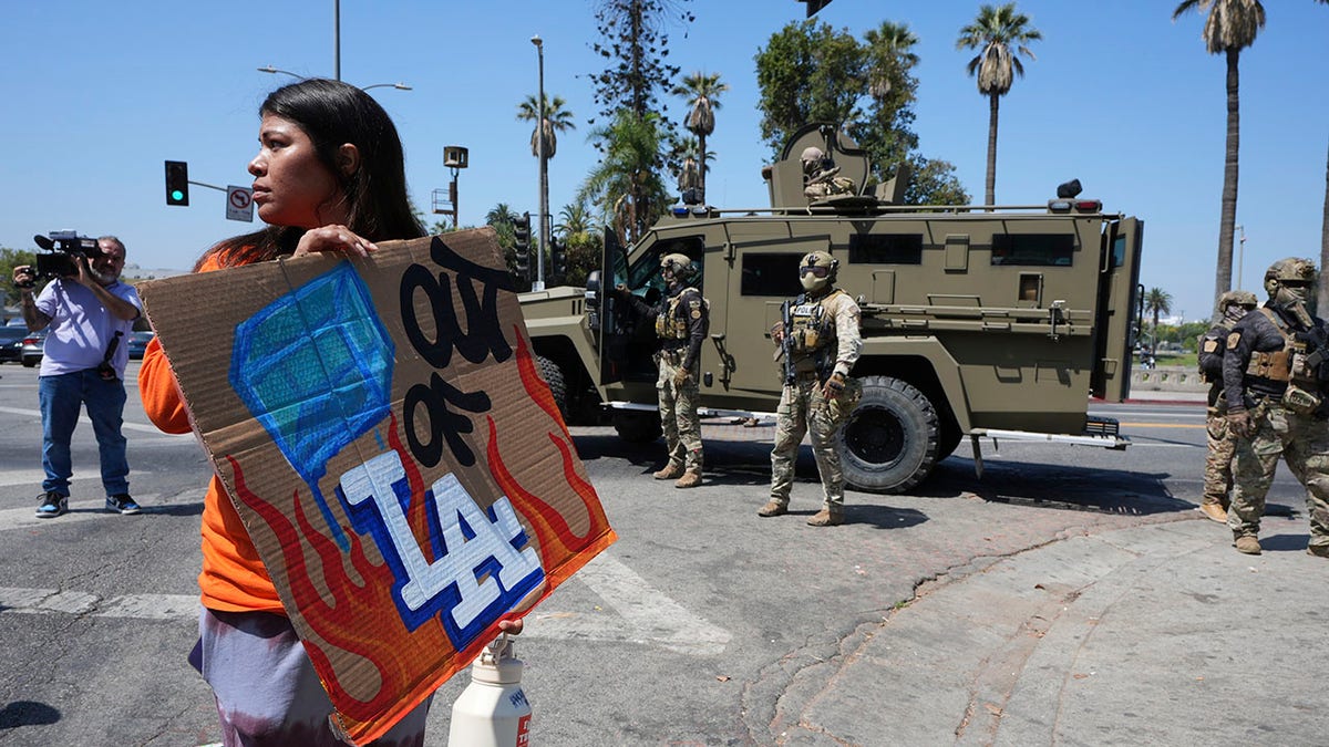 A protester in Los Angeles