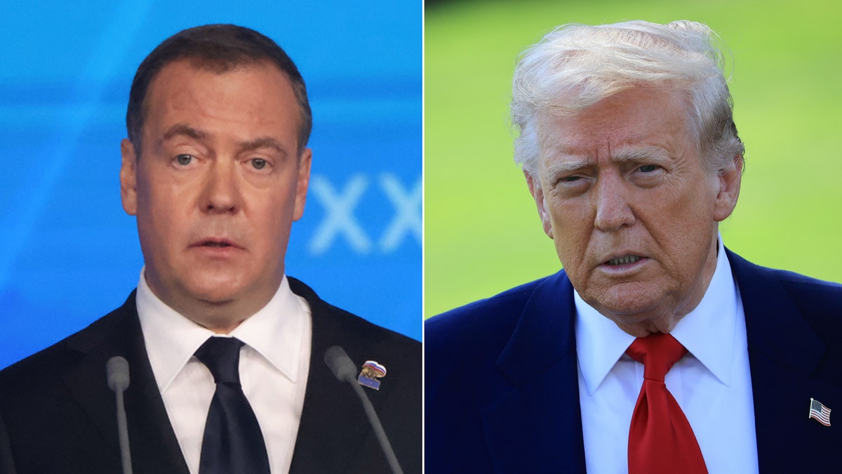 Left: Former Russian President Dmitry Medvedev; Right: U.S. President Donald Trump
