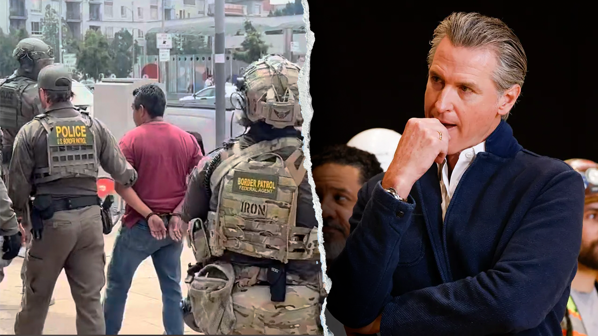Border Patrol agents making arrest in Los Angeles LA and California Governor Gavin Newsom