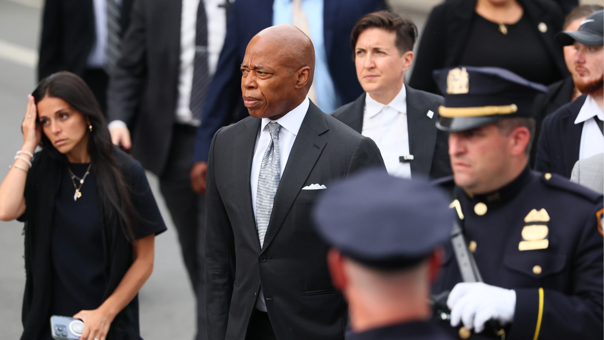  New York Mayor Eric Adams attends the funeral of slain NYPD officer Didarul Islam at Parkchester Jame Masjid on July 31, 2025 in the Parkchester neighborhood of the Bronx borough in New York City. 